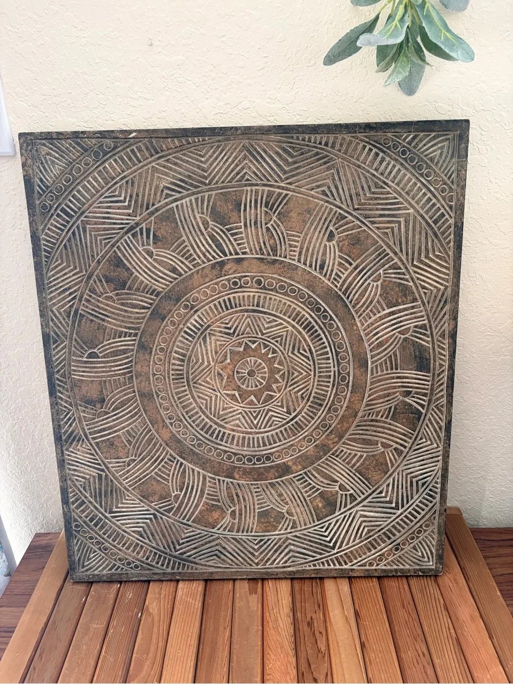 Hand Carved Mandala Wall Art, 22” Boho Statement Artisan Decor